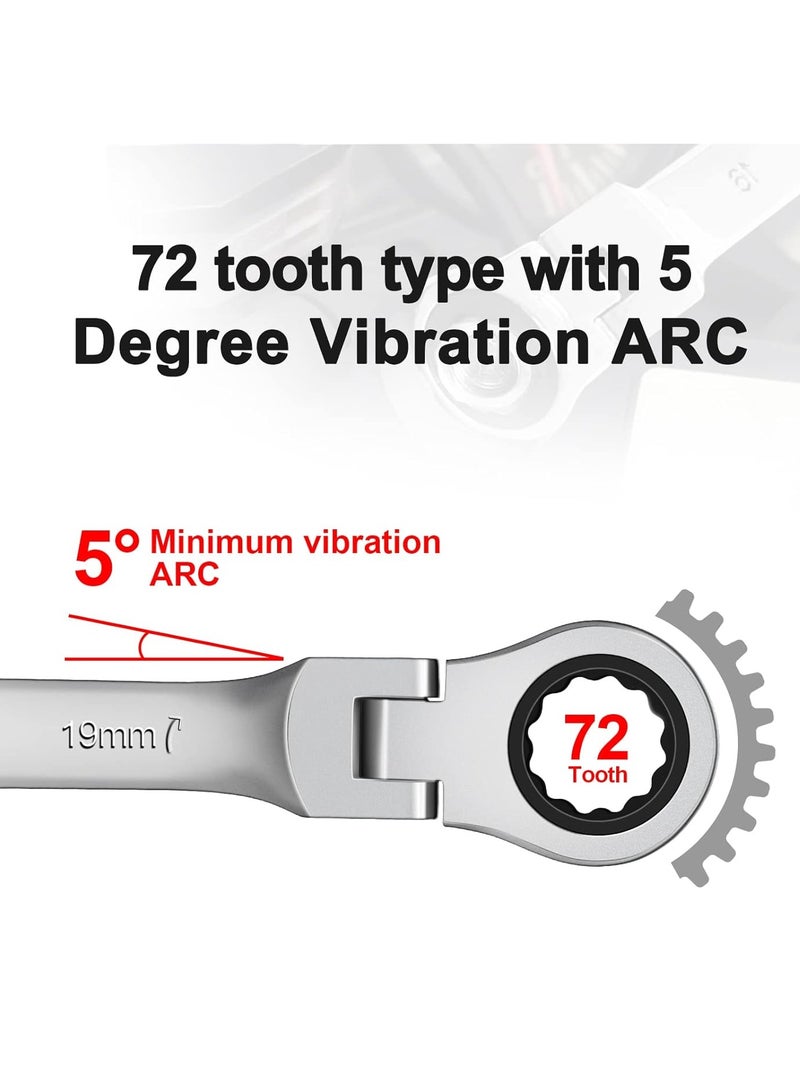 22mm Flex Head Ratchet Wrench, Industrial Grade Cr-V Steel, 12 Point Release Design, 72 Tooth Ratchet, 180 Degree Flex Box End - Image 3